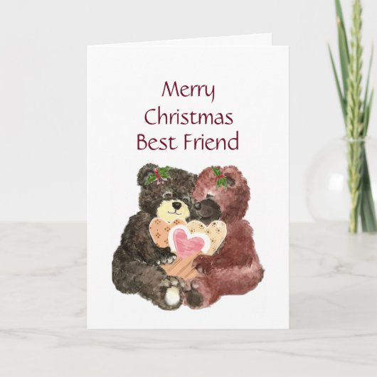 Vrolijk kerstfeest Beste vriend, Teddy Bear Hugs Feestdagen Kaart (Voorkant)