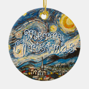 Vrolijk kerstfeest Beste wensen 2014 Sterrennacht  Keramisch Ornament