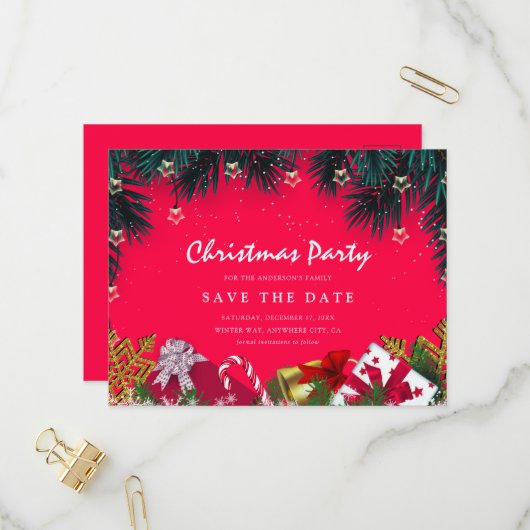 Vrolijk kerstfeest Bewaar de datum Uitnodiging Briefkaart (Voorkant / Achterkant in situ)