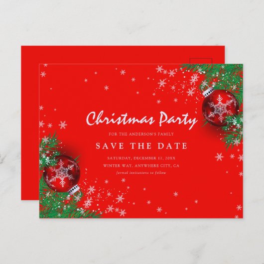 Vrolijk kerstfeest Bewaar de datum Uitnodiging Briefkaart (Voorkant / Achterkant)