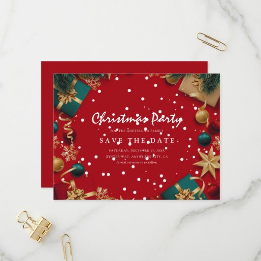 Vrolijk kerstfeest Bewaar de datum Uitnodiging Briefkaart (Voorkant / Achterkant in situ)