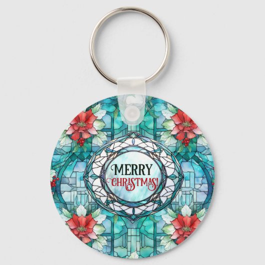 "Vrolijk kerstfeest!" bewerkbare slogan Sleutelhanger (Voorkant)