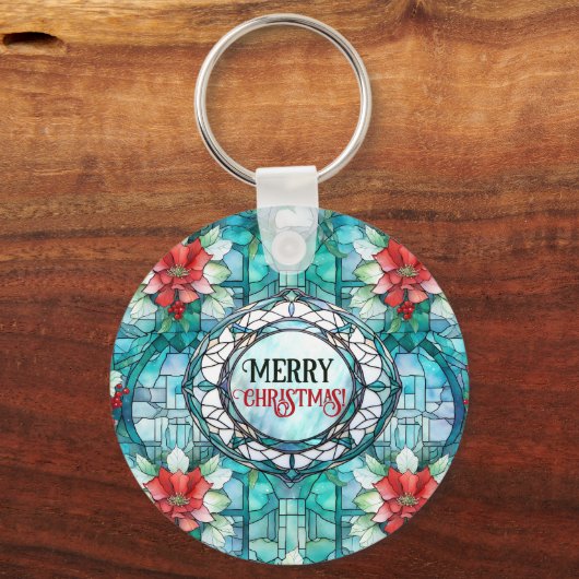 "Vrolijk kerstfeest!" bewerkbare slogan Sleutelhanger (Voorkant)