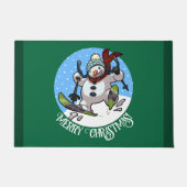 vrolijk kerstfeest! Bewerkbare tekst skiën Snowman Deurmat (Voorkant)
