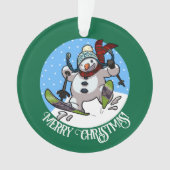 vrolijk kerstfeest! Bewerkbare tekst skiën Snowman Ornament (voorkant)