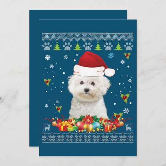 Vrolijk kerstfeest Bichons Frise Dog Ugly Sweater Feestdagenkaart (Voorkant / Achterkant)