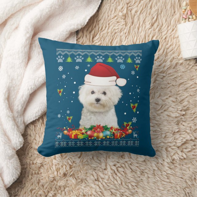 Vrolijk kerstfeest Bichons Frise Dog Ugly Sweater Kussen (Deken)