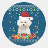 Vrolijk kerstfeest Bichons Frise Dog Ugly Sweater Ronde Sticker (Voorkant)