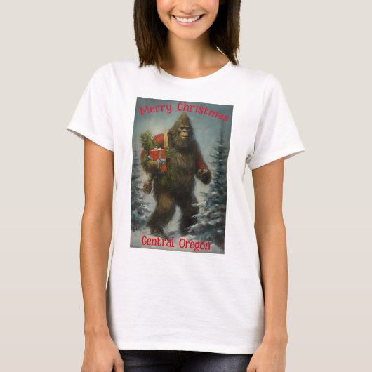 Vrolijk Kerstfeest Bigfoot Central Oregon T-shirt (Voorkant)