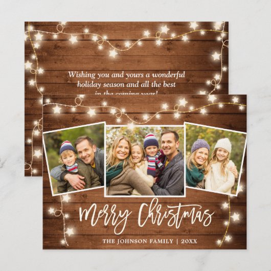 Vrolijk kerstfeest, bijtend 3 fotofotomeistekaart briefkaart (Voorkant / Achterkant)