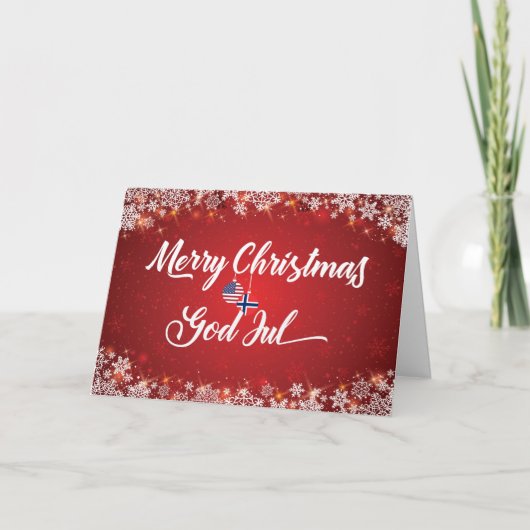 Vrolijk kerstfeest Bilingual Norwegian American Ka Feestdagen Kaart (Voorkant)