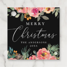 vrolijk kerstfeest | Black Floral & Pine Holiday