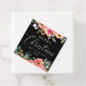 vrolijk kerstfeest | Black Floral & Pine Holiday Bedankjes Labels (In situ)