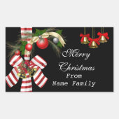 Vrolijk kerstfeest Black Red Balls Gold Xmas Rechthoekige Sticker (Voorkant)