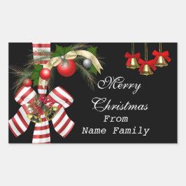 Vrolijk kerstfeest Black Red Balls Gold Xmas Rechthoekige Sticker
