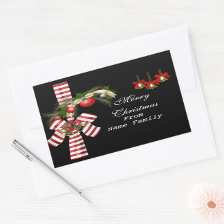 Vrolijk kerstfeest Black Red Balls Gold Xmas Rechthoekige Sticker