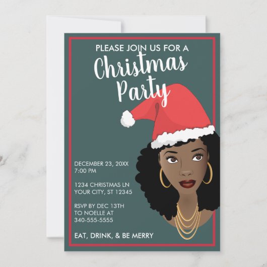 Vrolijk kerstfeest! Black Woman Santa Hat, Blauwgr (Voorkant)