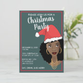 Vrolijk kerstfeest! Black Woman Santa Hat, Blauwgr (Staand voorkant)