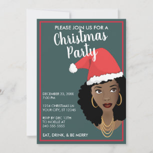 Vrolijk kerstfeest! Black Woman Santa Hat, Blauwgr