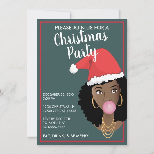 Vrolijk kerstfeest! Black Woman Santa Hat, Blauwgr (Voorkant)