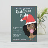 Vrolijk kerstfeest! Black Woman Santa Hat, Blauwgr (Staand voorkant)