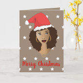 Vrolijk kerstfeest! Black Woman Santa Hat White St Kaart (Gele Bloem)