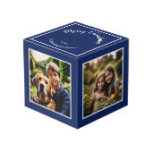Vrolijk Kerstfeest Blauw Custom Photo Kubus (Voorkant hoekig)