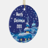 Vrolijk Kerstfeest - Blauw Keramisch Ornament (Rechts)