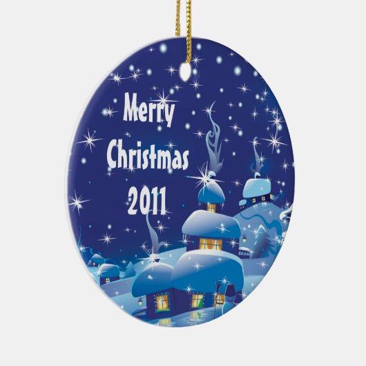 Vrolijk Kerstfeest - Blauw Keramisch Ornament (Rechts)