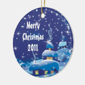 Vrolijk Kerstfeest - Blauw Keramisch Ornament (Links)