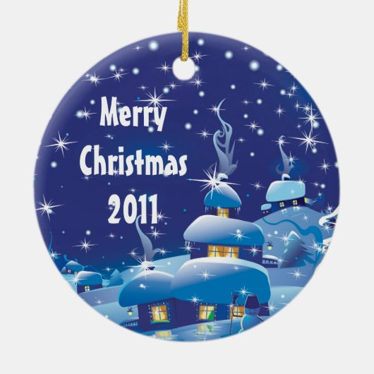 Vrolijk Kerstfeest - Blauw Keramisch Ornament (Achterkant)