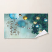 Vrolijk kerstfeest, blauw kerstballen bad handdoek (Handdoek)