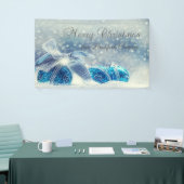 Vrolijk kerstfeest, blauw, kerstballen spandoek (Beurs)