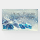 Vrolijk kerstfeest, blauw, kerstballen spandoek (Horizontaal)