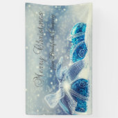Vrolijk kerstfeest, blauw, kerstballen spandoek (Verticaal)