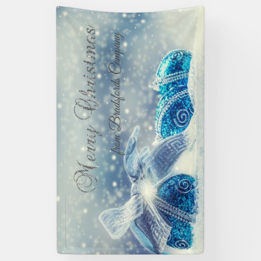 Vrolijk kerstfeest, blauw, kerstballen spandoek (Verticaal)
