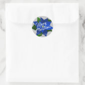 Vrolijk kerstfeest - Blauw Poinsettia Kerstmis Ronde Sticker (Tas)