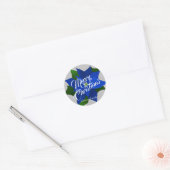 Vrolijk kerstfeest - Blauw Poinsettia Kerstmis Ronde Sticker (Envelop)