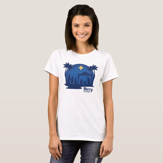 Vrolijk Kerstfeest Blauw T-shirt (Voorkant volledig)