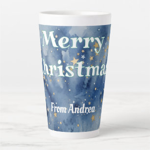 vrolijk kerstfeest blauw witte sterren waterverf g latte mok