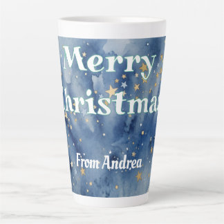 vrolijk kerstfeest blauw witte sterren waterverf g latte mok