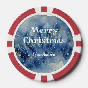 vrolijk kerstfeest blauw witte sterren waterverf g poker chips