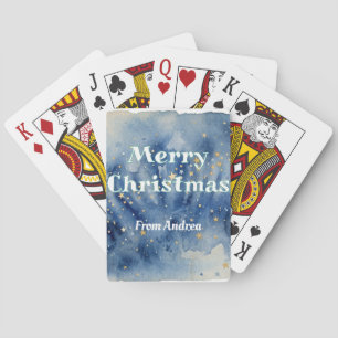 vrolijk kerstfeest blauw witte sterren waterverf g pokerkaarten