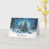 Vrolijk Kerstfeest Blauwe Bomen en Ornamenten Kaart (Gele Bloem)
