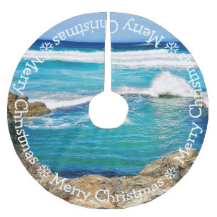 Vrolijk kerstfeest, blauwe Cornish golven Kerstboom Rok