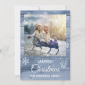 Vrolijk kerstfeest, blauwe houtfotokaart feestdagenkaart (Voorkant)