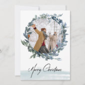 Vrolijk Kerstfeest Blauwe Krans Foto Vakantie Kaar Feestdagenkaart (Voorkant)