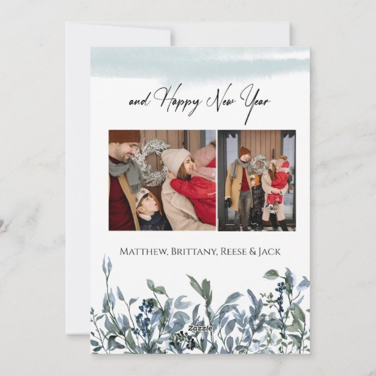 Vrolijk Kerstfeest Blauwe Krans Foto Vakantie Kaar Feestdagenkaart (Achterkant)