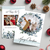 Vrolijk Kerstfeest Blauwe Krans Foto Vakantie Kaar Feestdagenkaart