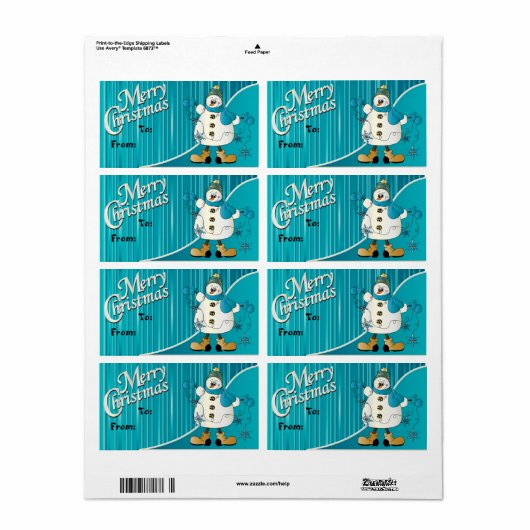 Vrolijk Kerstfeest Blauwe Sneeuwman Gift Labels (Full Sheet)